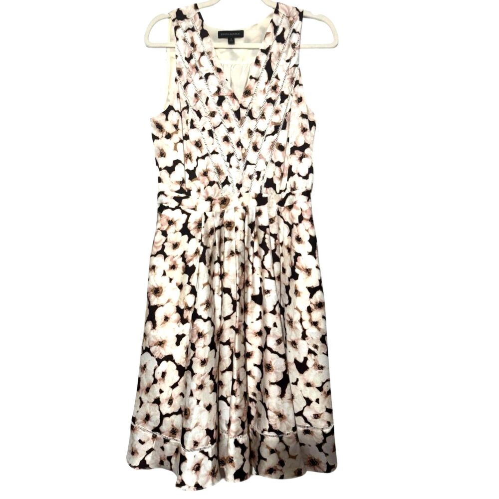 Banana Republic Floral Fit & Flare Dress Poppy Print Ladder Lace Detail Preppy